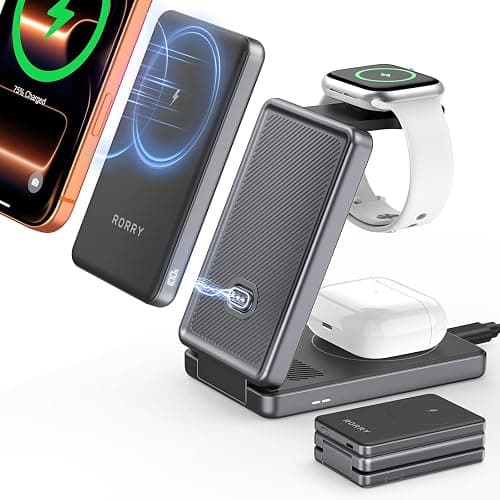 RORRY Auradock iPhone Charging Station 3 in 1 for Apple,10000mAh Power Bank | 30W Wireless Magnetic Fast Charging Station for iPhone/Apple Watch/AirPods with Detachable Magnetic Portable Magsafe Charger - Image 1