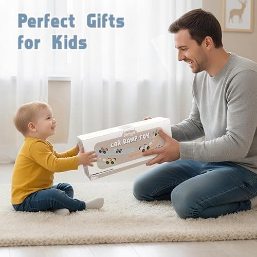 Joyreal Jouet Bebe 1 2 an - Rampe Voiture en Bois, Jeux Montessori avec 8 Mini Voiture Enfant et Un Garage Bois Jouet Cadeau Garcon Fille Enfant thumbnail 7