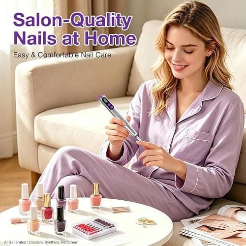 PYRYSA Cordless Electric Nail Drill, 9 Speed Professional E Filer for Nails | LED Display Nail Drill Machine for Acrylic & Gel, Rechargeable Portable Manicure Pedicure Kit for Beginner Home Salon, Silver thumbnail 6