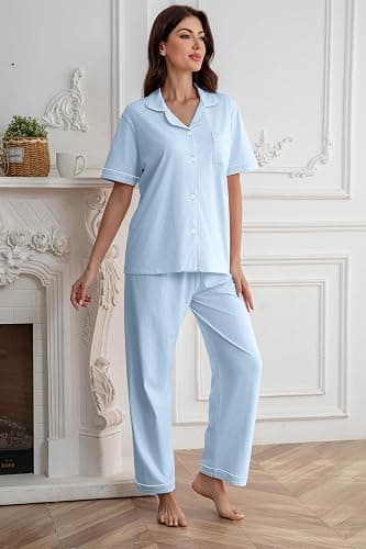 QZH.DUAO Girl & Women's 100% Cotton Short Sleeves and Long Pants Pajama Set,2-Piece, 5 Years - Large thumbnail 5