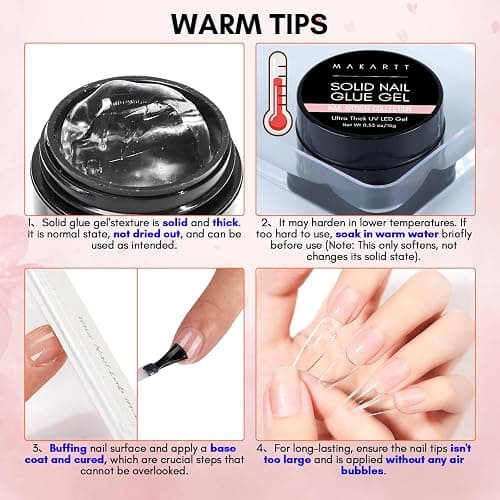 Makartt Solid Nail Glue Gel for Press On Nails- Strong Clear Acrylic Nail Tips Solid Gel Nail Glue for Fake Nails Soft Gel Nail Tips Solid Hard Gel for Nails Nail Art DIY Home 15ML UV Light Cured thumbnail 3