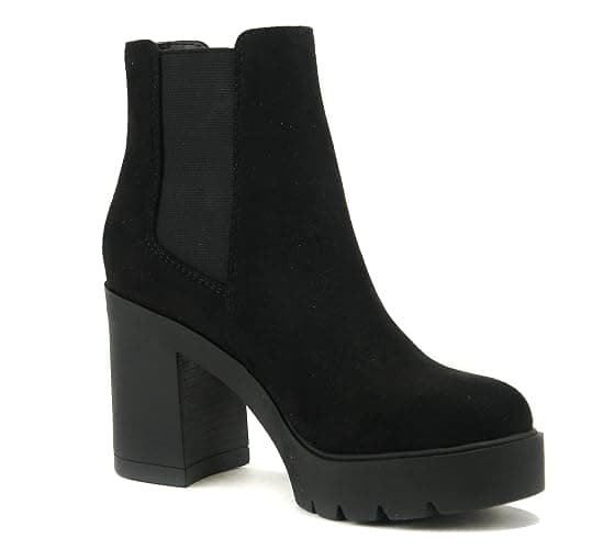 Soda EDITOR ~ Women Lug Sole High Heel Chelsea Fashion Ankle Boot w/Double Elastic Gore thumbnail 4