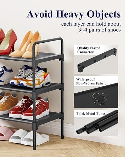 Kitsure Shoe Rack for Closet, Shoe Storage, 27.6" Wide - 3 Tiers, Black | Shoe Organizer for Closet, Entryway, Living Room, Space-Saving Shoe Shelf, Sturdy Zapateras Organizer thumbnail 5
