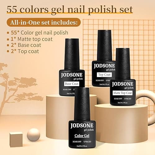 JODSONE 60 PCS Gel Nail Polish Set with 5 Bottles of Base and Glossy Matte Top Coat Soak off Gel Nail Set Suitable for All Seasons Gifts thumbnail 3