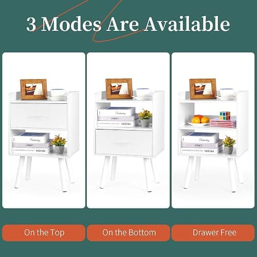 Yoobure Modern Nightstand with Drawer, Bedside Tables, Mid Century Nightstands with Open Storage Shelf, Wood Bedside Table, Small Night Stands for Bedrooms, 2-Tier Night Table thumbnail 6
