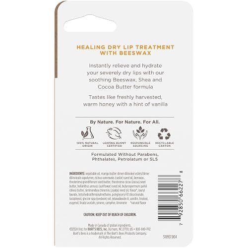 Burt's Bees Stocking Stuffers, Rescue Lip Relief, Honey Vanilla, Hydrating Lip Balm for Dry Cracked Lips, with Responsbily Sourced Beeswax and Shea Butter, 100% Natural Origin, 1 Squeezy Tube, 0.35oz thumbnail 12