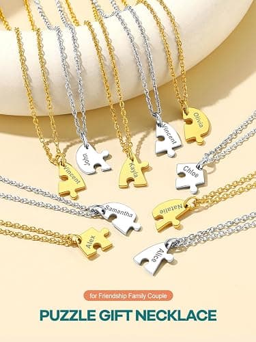 Supcare 2/3/4 Personalized Heart Puzzle Necklaces for Couples Friends Family Bff Custom Jewelry Gifts for Birthday Christmas Mothers Day Anniversary (with Jewelry Gift Box) thumbnail 7