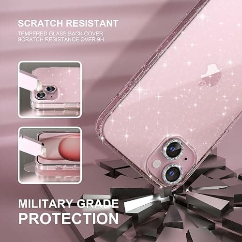 Choiche for iPhone 15 Plus Case Clear Women Girly (Glitter Clear) | Cute Glitter Bling Sparkly Phone Case, [2 x Diamond Camera Lens Protectors] [2 x Tempered Glass Screen Protectors] 6.7-inch thumbnail 6