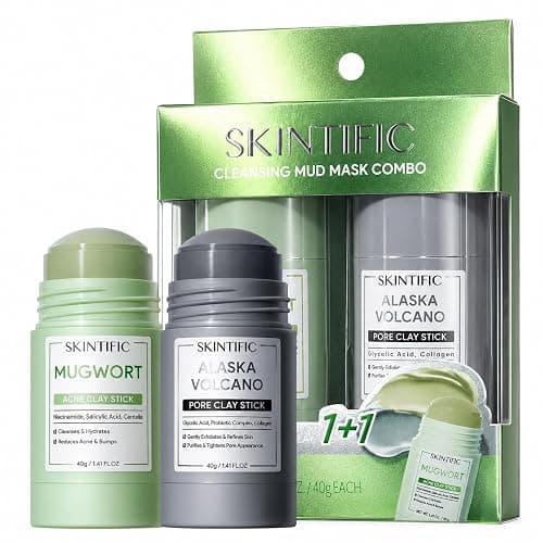 SKINTIFIC Clay Mask Stick Set with Alaska Volcanic Clay & Mugwort | Face Mask Set for Deep Pore Cleansing, Oil Control, Soothing and Gentle Exfoliating; Wash-Off Mud Masks for Targeted Care - Image 1