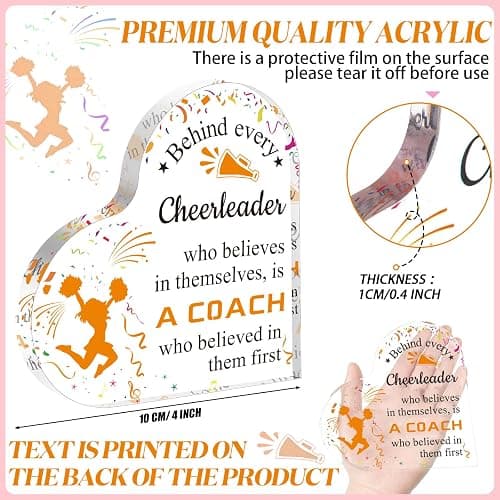 Tatuo Cheer Coach Gift Acrylic Sign Plaque Christmas Cheerleading Coach Appreciation Gift Keepsake Office Table Decor Thank You for Cheerleading Leader Christmas Idea(Orange,6 x 6 Inch,Heart) thumbnail 3
