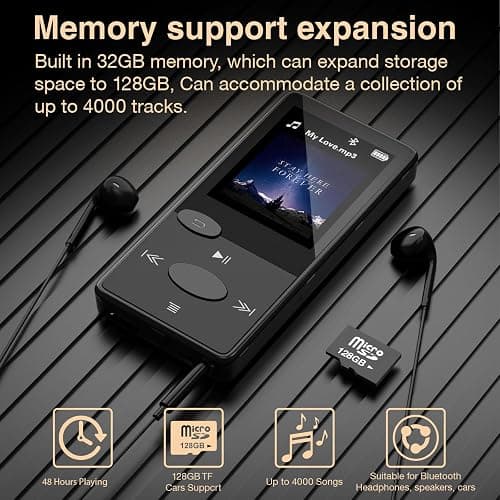 Mp3 Player with Bluetooth 5.3 HiFi Sound, Mp3 Player with FM Radio, Mini Music Player 32GB for Kids Adults, Earphones Included, TF Card can be Inserted thumbnail 8
