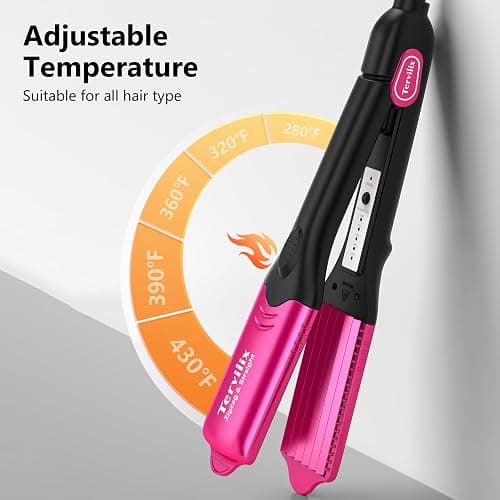 Terviiix Crimper Hair Iron with 4 Interchangeable Plates, Keratin & Argan Oil Infused Hair Crimper for Women, Volumizing Crimping Iron for Thin Fine Hair, 5 Heat Settings & 60 Mins Auto Off, Pink thumbnail 5