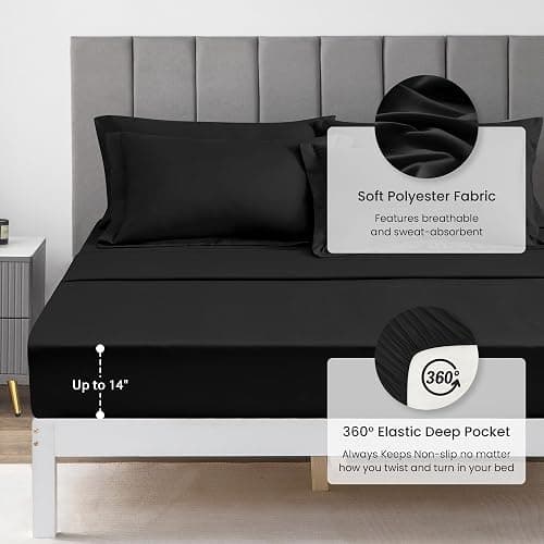 Love's cabin Twin Comforter Set Black, 5 Pieces Twin Bed in a Bag, All Season Bedding Sets with 1 Comforter, 1 Flat Sheet, 1 Fitted Sheet, 1 Pillowcase and 1 Pillow Sham thumbnail 6