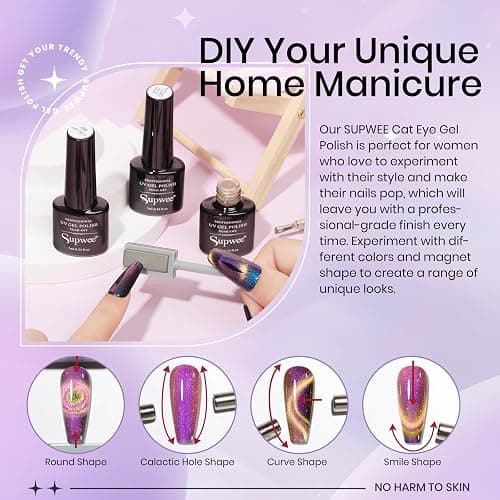 SUPWEE Magnetic Cat Eye Gel Nail Polish Set 12 Colors Cateye Gel Polish with Magnetic Stick Chameleon Cat Eye Gel Aurora Cat Eye Gel and Glass Cat Eye Gel Collection for Home DIY Manicure thumbnail 3