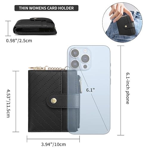GAEKEAO Small Wallet for Women Slim Bifold Leather Card Holder Wallets Zipper Pocket Change Purse with ID Window Keychain thumbnail 6
