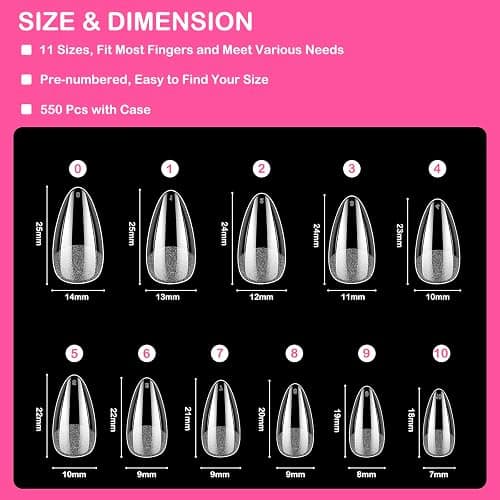 550 Pièces Capsule Americaine Ongle Amande, 11 Tailles Capsules Ongles Gel Couverture Complète, Semi Givré Faux Ongles pour Débutant en Manucure, Prothésiste Ongulaire et Salons Nail Art à Domicile thumbnail 2