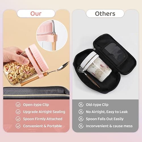 HomArtist Glass Overnight Oats Containers with Lids and Spoon, 16oz Wide Mouth Mason Jars for Overnight Oats, Cereal, Yogurt, Salad Lunch Container with Measurement Marks - Pink 4 Pack thumbnail 7