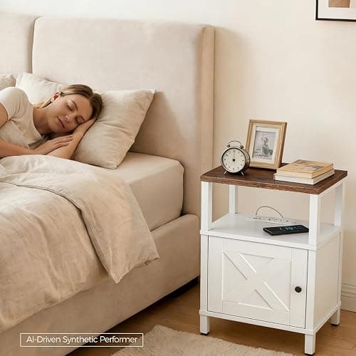 MAHANCRIS Farmhouse Nightstand with Charging Station, Barn Door End Table with USB Ports and Storage Cabinet, Bedside Table for Bedroom, Small Space, White and Rustic Brown ETRW96E01 thumbnail 6