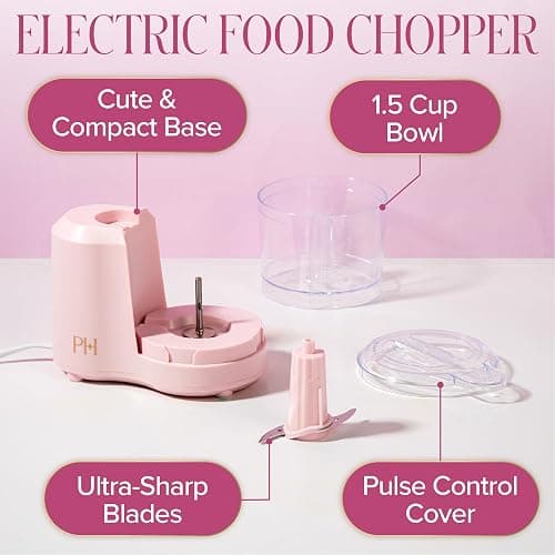 Paris Hilton 1.5-Cup Food Chopper, Stainless Steel Blade With One-Touch Pulse Control, Compact Mini Electric Chopper For Vegetables, Herbs, Nuts & Dressings, Pink thumbnail 5