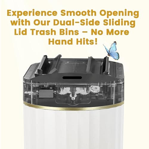 ELPHECO Bathroom Trash Can with Lid Butterfly, Motion Sensor Trash Can Bathroom Decor Automatic Garbage Can Wastebasket Bathroom Accessories, Kitchen, Living Room, Office, White Gold thumbnail 8