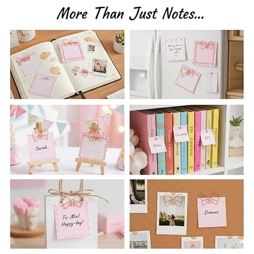Eikovia 24Pcs Pink Sticky Notes with 20 Bow-Shaped Paperclips for Office Home Decor Party Supplies thumbnail 3