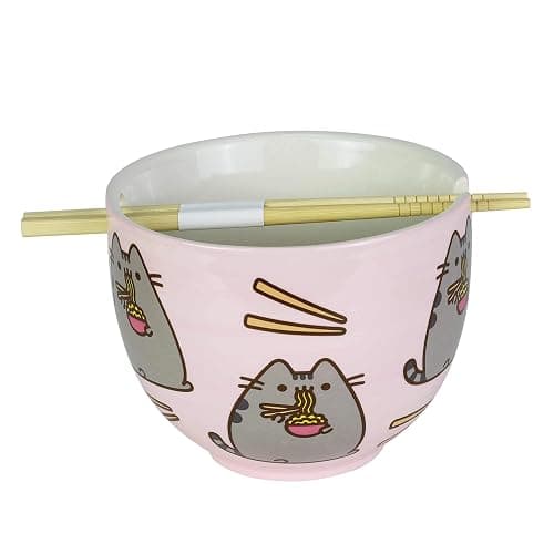 Enesco Pusheen by Our Name is Mud Ramen Bowl and Chopsticks Set, 4", Pink, 18 fluid ounces thumbnail 3
