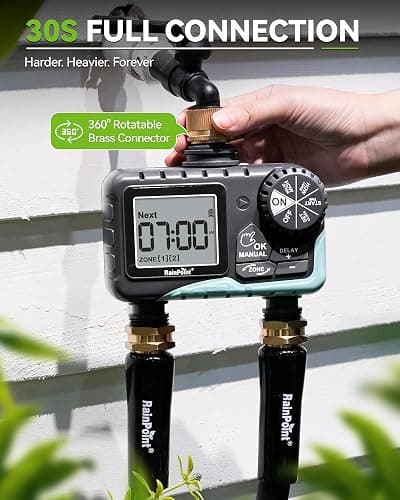 RAINPOINT Water Timer for Garden Hose - Sprinkler Timer with Brass Swivel - Rain Delay/Manual Watering/Automatic Irrigation Programmable Faucet for Yard, 2 Outlet thumbnail 7