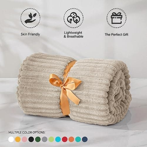 BEDELITE Fleece Throw Blanket for Couch – 3D Ribbed Jacquard Soft and Warm Decorative Fuzzy Blanket – Cozy, Fluffy, Plush Lightweight Linen Throw Blankets for Bed, Sofa, 50x60 inches thumbnail 4