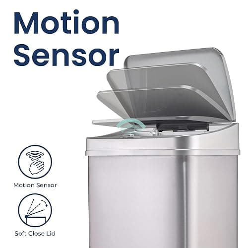Ninestars 13 Gallon Automatic Trash Can, 50L Touchless Motion Sensor Garbage Can with Odor-Sealing Lid, Rectangular Stainless Steel, Silver Trim thumbnail 4