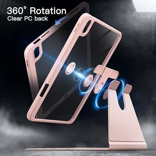JETech Rotierende Hülle für iPad (A16) 11./10. Generation (2025/2022) mit Stifthalter, 360 Grad Drehbare Schutzhülle Ständer Transparente Rückseite, Auto Wachen/Schlafen (Sandrosa) thumbnail 3