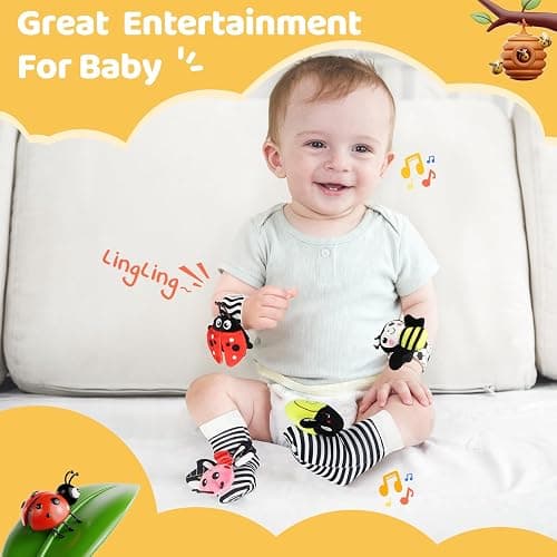 URMYWO Wrist Rattles for Baby - Rattle Socks - Foot Finder Set - High Contrast Black and White Baby Toys for 0-12 Months Infant - Newborn Essentials - Sensery Toys for Boys and Girls as Shower Gifts thumbnail 5