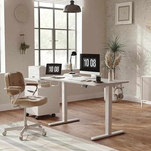 FEZIBO Electric Standing Desk, 55" x 24" Adjustable Height Sit/Stand Desk for Home Office, Ergonomic Workstation Computer Desk, White - 55 inches - White thumbnail 2
