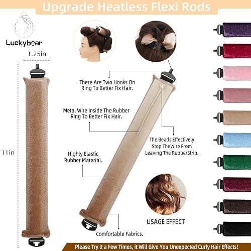 Overnight Heatless Hair Curler Blowout Rods Jumbo, Flexi Rods for Soft Heatless Curls, No Heat Overnight Sleeping Curls Styling Tools 3pcs Khaki thumbnail 2