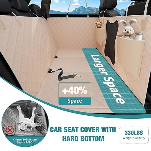 Bark Lover Waterproof Dog Car Seat Cover for Back Seat – Heavy Duty Back Seat Extender for Dogs with Hard Bottom, 7-Layer Protection, Non-Slip & Scratchproof, Easy to Install (Beige) - Beige thumbnail 2
