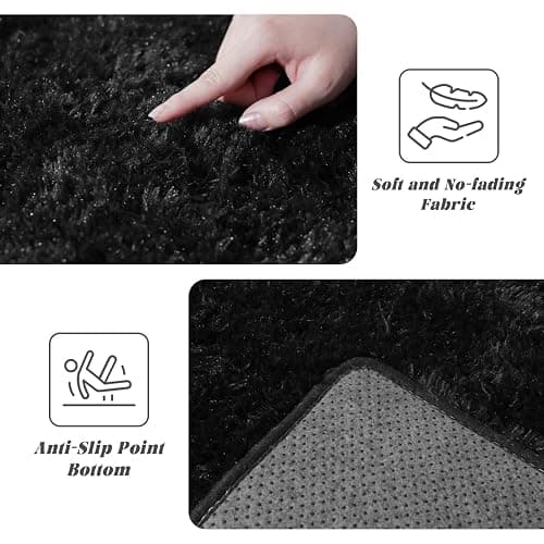 Black Rugs for Bedroom 4x5.9 ft - Ultra Soft Faux Fur Area Rug - Plush Non-Slip Shaggy Carpet for Living Room, Cozy Fluffy Rug for Kids Boys Girls Dorm Nursery Room, High Pile Floor Carpet thumbnail 4