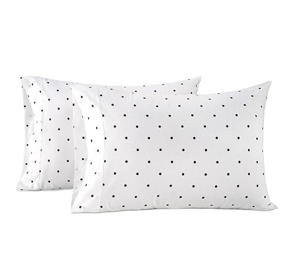Lane Linen 100% Organic Cotton Pillow Cases Standard Size Set of 2 (20"x26") - Cotton Pillowcases Standard Size - Soft Standard Pillow Cases Set of 2 - Standard Pillow Case Pack of 2 - Black Polka Dot - Image 1