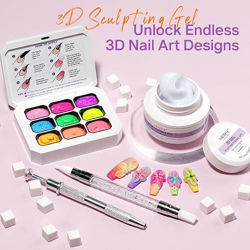 MIZHSE Patting Gel Polish Palette 9 Neon Colors Ombre,White 3D Sculpt Gel thumbnail 4