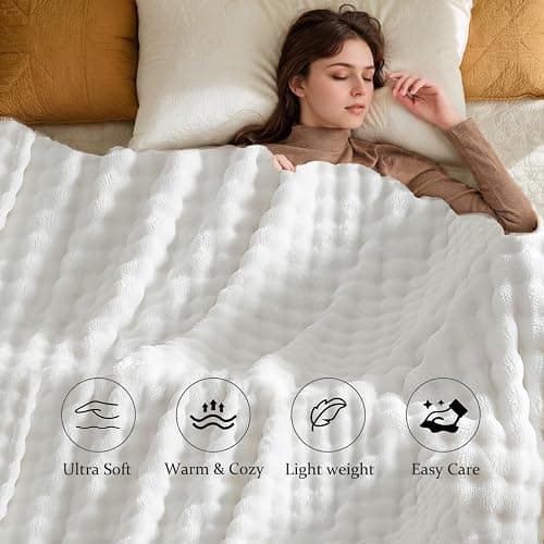 SHANNA Couverture 160x200cm, 450 GSM Épaisse Super Doux et Chaud Bulles Plaid en Velours de Lait, Fausse Fourrure Haute Qualité, Polyvalente Confortable pour Chambre Canapé Voyage thumbnail 2