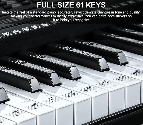 61 Key Portable Electronic Keyboard Piano w/Lighted Full Size Keys, LCD, Headphones, X-Stand, Stool, Music Rest, Microphone, Note Stickers, Built-In Speakers,3 Teaching Modes thumbnail 4