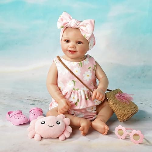 BABESIDE 7 Pcs Reborn Baby Doll Clothes with Woven Bag for 16-20 Inch Dolls | Reborn Baby Doll Accessories Set with 16 Inch Doll Shoes, Sunglasses, Toy Accessories fits Realistic Baby Dolls Girl thumbnail 6