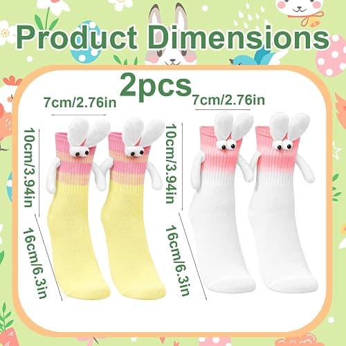 MIRJXB Easter Socks, Funny Magnetic Hand-Holding Bunny Socks 2 Pairs, Crazy Fun Novelty Gifts for Teens, Women, Family Holiday Celebrations, Pink and White Color Combination thumbnail 3