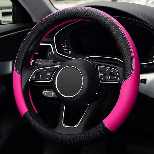 LABBYWAY Steering Wheel Cover, Universal Fit 15 Inch Microfiber Leather Car Wheel Protector, Anti-Slip, Pink thumbnail 3