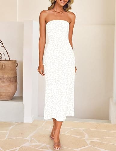 ZESICA Women's 2025 Summer Boho Floral Strapless Bodycon Midi Dress Off Shoulder Tube Beach Cocktail Party Long Dresses thumbnail 7