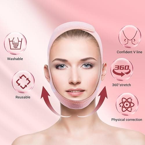 Juskaa Reusable V Line Lifting Mask with Chin Strap for Sleeping,Double Chin Reducer,Face Lift Prevent Sagging, Jaw Exerciser,Light Pink,M thumbnail 4
