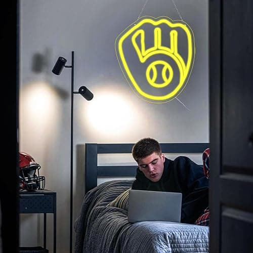Balanar Baseball Neon Signs for Garage or Man Cave Decor, Gifts With Milwaukee Basebll or Rugby Team Logo, Yellow Baseball Neon for Parties, Bars,Dorms, Office Wall Art and Game Room Decor thumbnail 7
