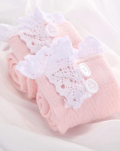 Syhood 2 Pair Long Button Boot Socks with Lace Trim Knit Boot Stockings Knee High Socks for Women Oktoberfest German Dirndl thumbnail 4