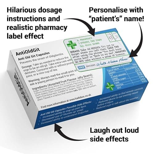 KadoBox - AntiOldGit - Joke Pill Box - Jelly Bean Sweets (50g) - Funny Gifts for Men, 1 Compartment, Birthday and Retirement Presents for Grandad. Rectangle thumbnail 3