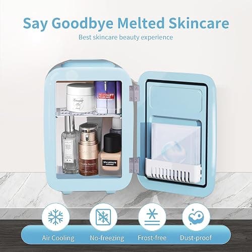 YASHE Mini Fridge for Bedroom, 4 Liter/6 Cans Small Fridge, AC/DC Thermoelectric Cooler and Warmer Mini Fridge for Drink Office Dorm Car, Blue thumbnail 5