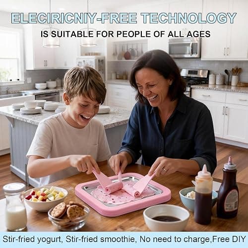 Rolled Ice Cream Maker, Portable Instant Rolled Ice Cream Tray with Dual Scrapers, DIY Rolled Ice Cream Homemade Italian Ice Cream, Sorbet, Frozen Yogurt tray (Pink) thumbnail 2
