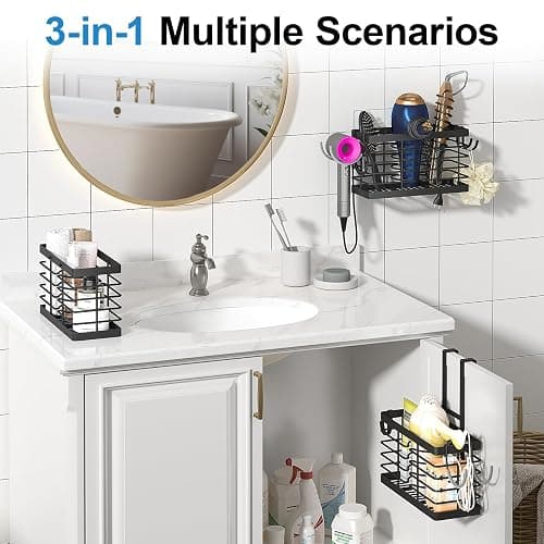 Sevenblue Hair Tool Organizer, 3-in-1 Universal Hair Dryer Holder, Adjustable Height Metal Blow Dryer Holder Wall Mounted/Over Cabinet Door/Free-Standing (Black) thumbnail 4